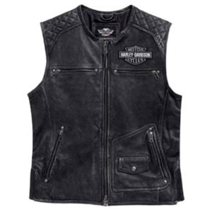 Café Racer motorcycle vest Harley Davidson genuine leather vest Classic biker vest Sleek black motorcycle vest Café Racer style vest