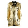 Gold leather coat women Luxurious women's outerwear Elegant gold jacket Sophisticated leather coat Stylish women's fashion Timeless Glamour