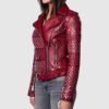 Studded leather outerwear Fashionable women's apparel Edgy burgundy jacket Premium leather fashion Women Burgundy Studded Leather Jacket