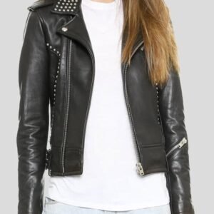 Biker studded jacket Rebel style jacket Edgy fashion statement Urban streetwear essential Motorcycle jacket with studs