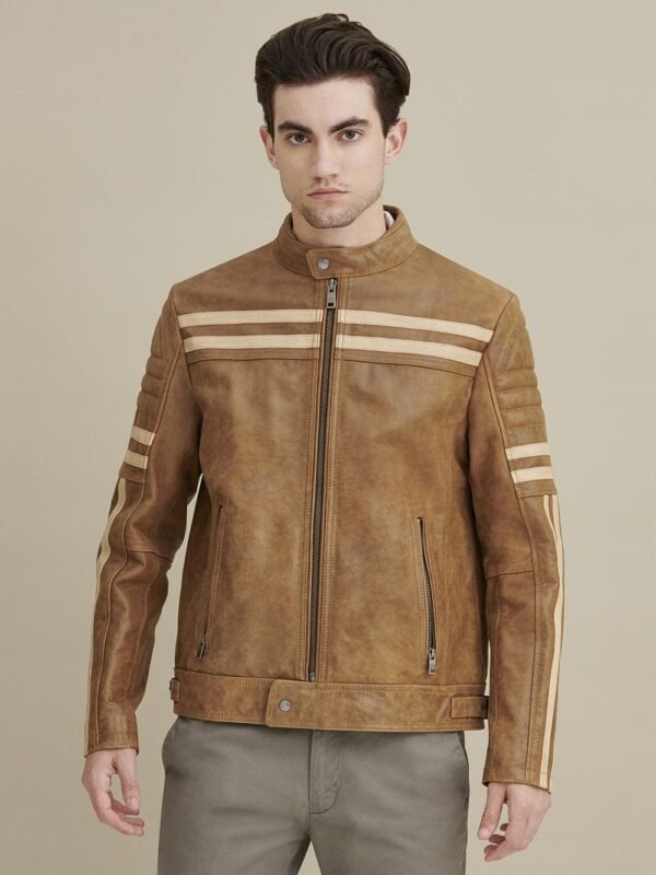 Carl Moto Jacket with Chest Stripe