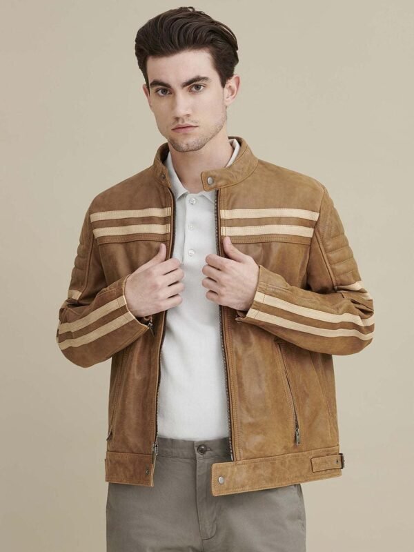 Carl Moto Jacket with Chest Stripe - Image 3