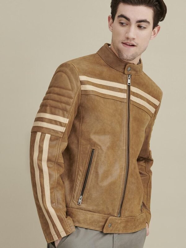 Carl Moto Jacket with Chest Stripe - Image 4