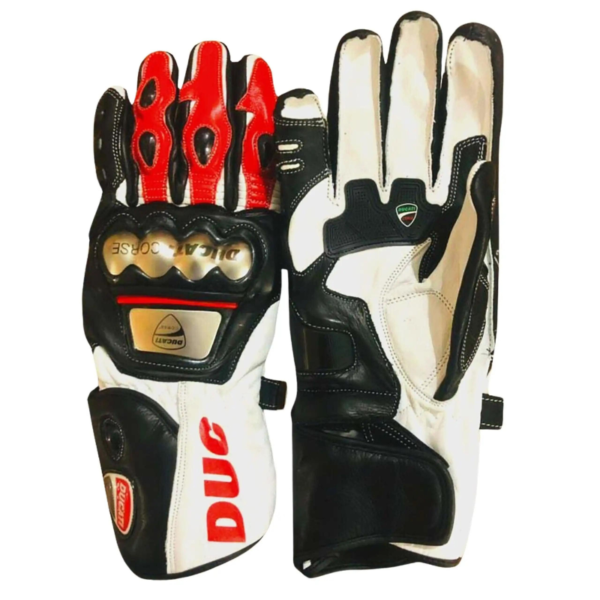 Ducati motorbike gloves Racing leather gloves Black white red gloves Motorcycle gloves for men Premium leather gloves Grip-enhancing gloves