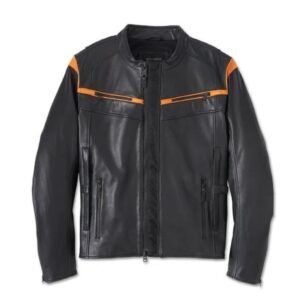 HARLEY MEN'S CAPITOL TRIPLE VENT SYSTEM 2.0 LEATHR JACKET ORANGE