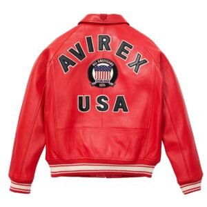 AVIREX ICON LEATHER JACKET IN SALVAGE RED