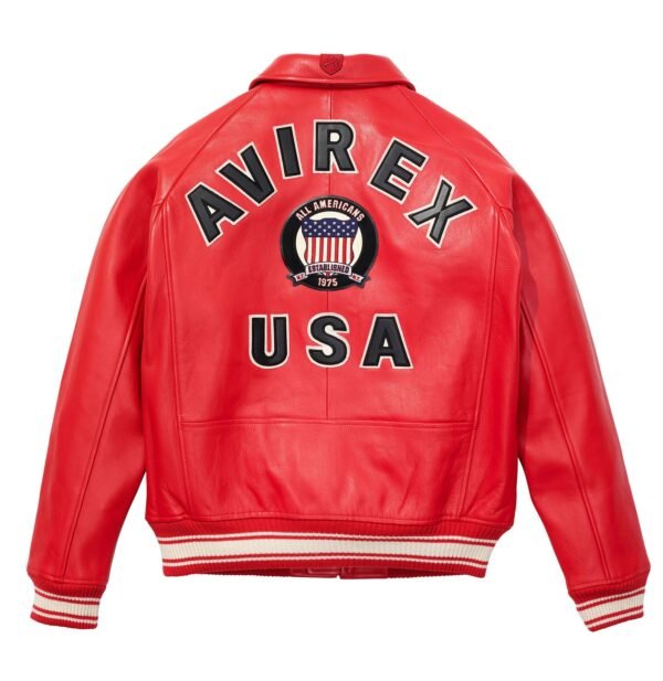 AVIREX ICON LEATHER JACKET IN SALVAGE RED