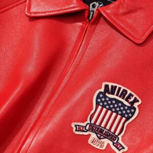 AVIREX ICON LEATHER JACKET IN SALVAGE RED