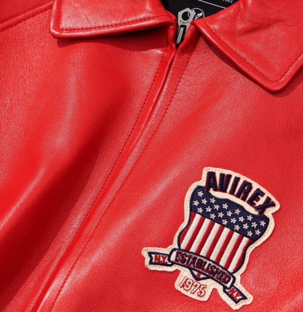 AVIREX ICON LEATHER JACKET IN SALVAGE RED