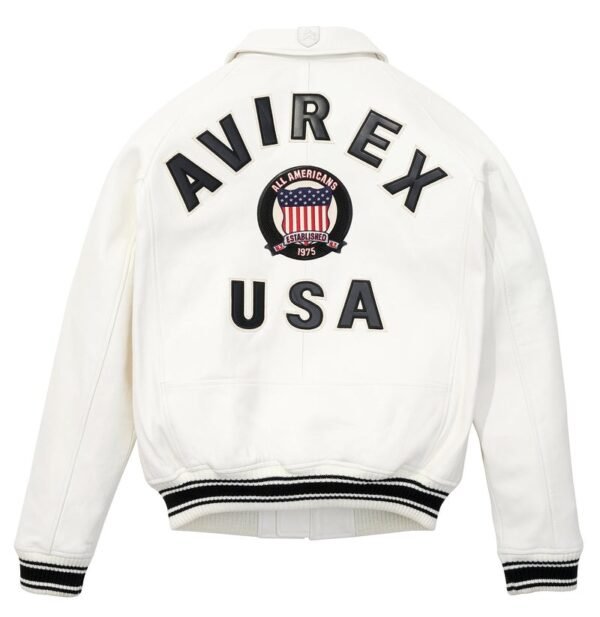 AVIREX ICON LEATHER JACKET IN SNOW WHITE