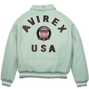 AVIREX ICON LEATHER JACKET IN SEAFOAM