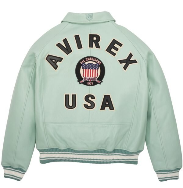 AVIREX ICON LEATHER JACKET IN SEAFOAM