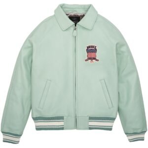 AVIREX ICON LEATHER JACKET IN SEAFOAM