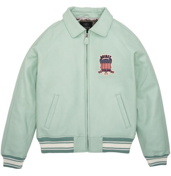 AVIREX ICON LEATHER JACKET IN SEAFOAM