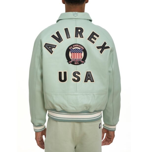 AVIREX ICON LEATHER JACKET IN SEAFOAM