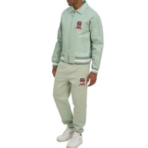 AVIREX ICON LEATHER JACKET IN SEAFOAM