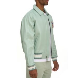 AVIREX ICON LEATHER JACKET IN SEAFOAM