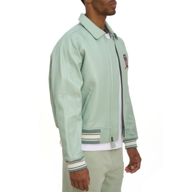 AVIREX ICON LEATHER JACKET IN SEAFOAM