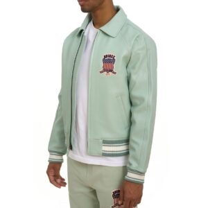 AVIREX ICON LEATHER JACKET IN SEAFOAM