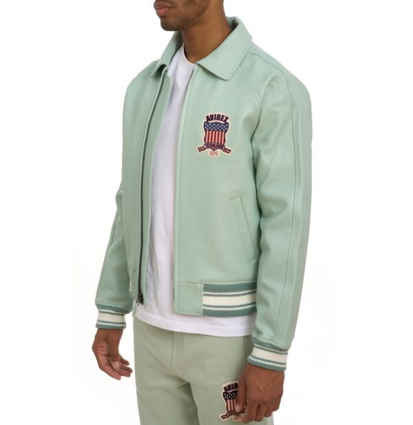 AVIREX ICON LEATHER JACKET IN SEAFOAM