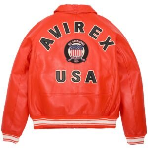 AVIREX ICON LEATHER JACKET IN ORANGE