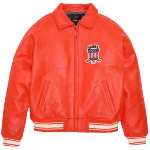 AVIREX ICON LEATHER JACKET IN ORANGE