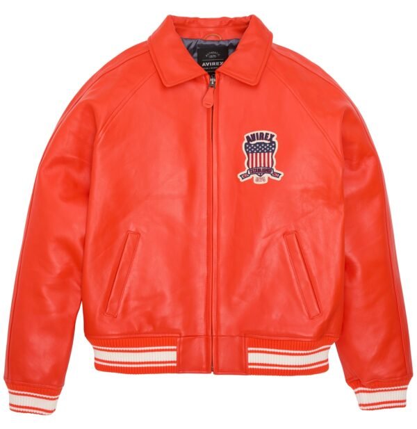 AVIREX ICON LEATHER JACKET IN ORANGE