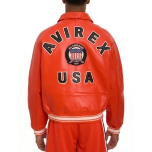 AVIREX ICON LEATHER JACKET IN ORANGE