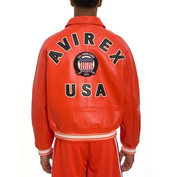 AVIREX ICON LEATHER JACKET IN ORANGE