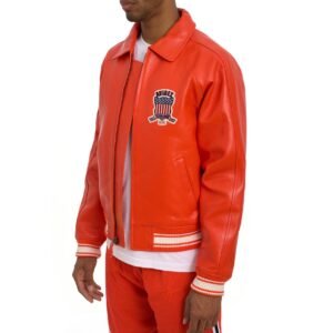 AVIREX ICON LEATHER JACKET IN ORANGE