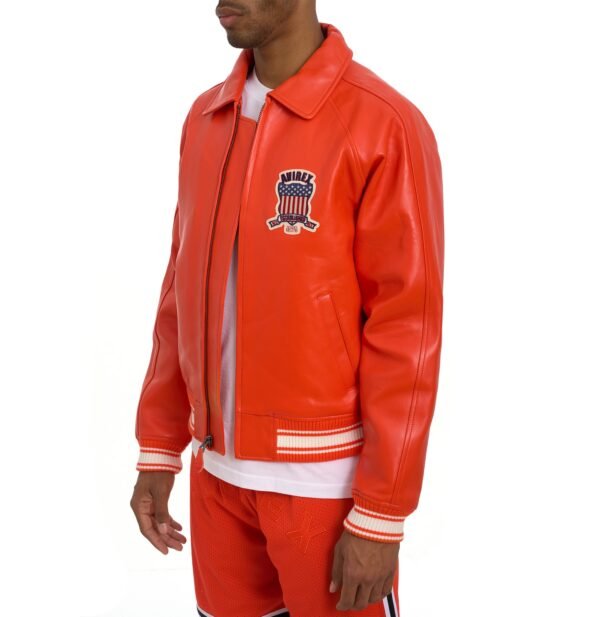 AVIREX ICON LEATHER JACKET IN ORANGE