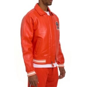 AVIREX ICON LEATHER JACKET IN ORANGE