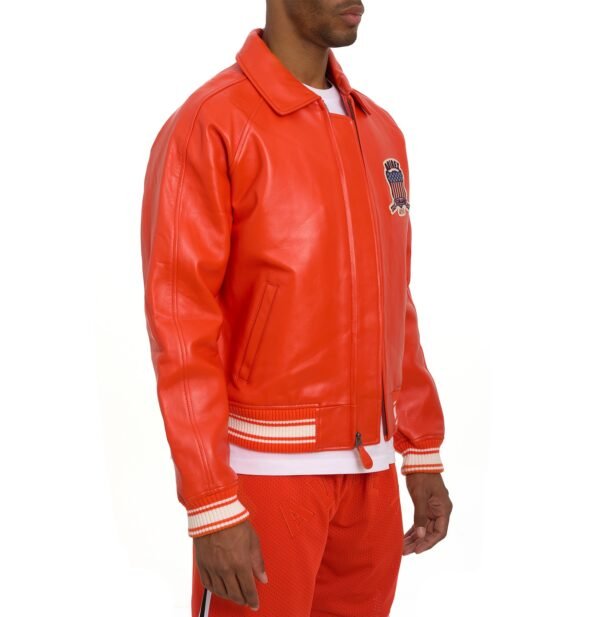 AVIREX ICON LEATHER JACKET IN ORANGE