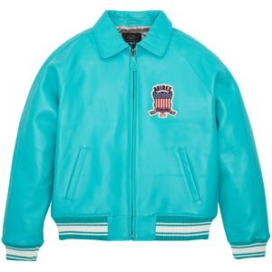 AVIREX ICON LEATHER JACKET IN TURQUOISE