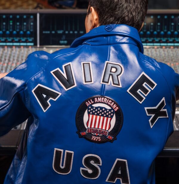 AVIREX ICON LEATHER JACKET IN COBALT