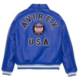 AVIREX ICON LEATHER JACKET IN COBALT