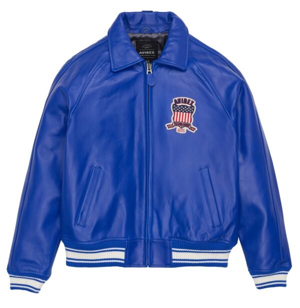 AVIREX ICON LEATHER JACKET IN COBALT