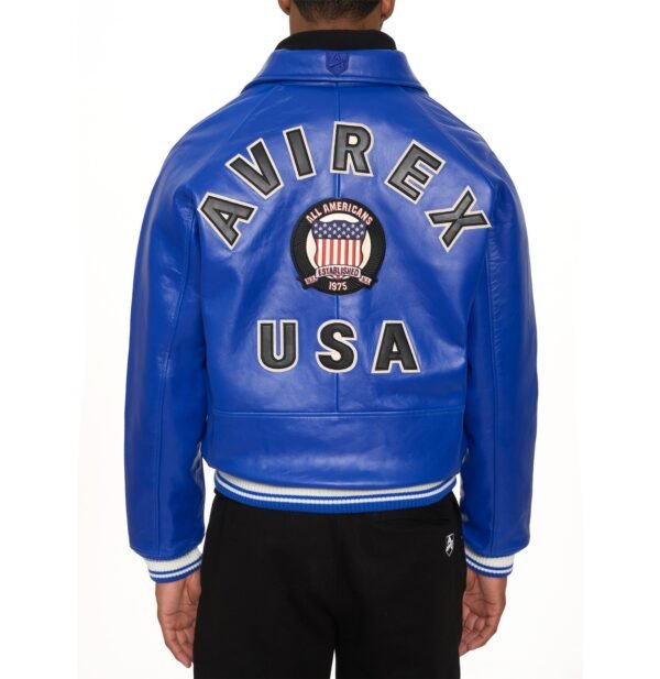 AVIREX ICON LEATHER JACKET IN COBALT