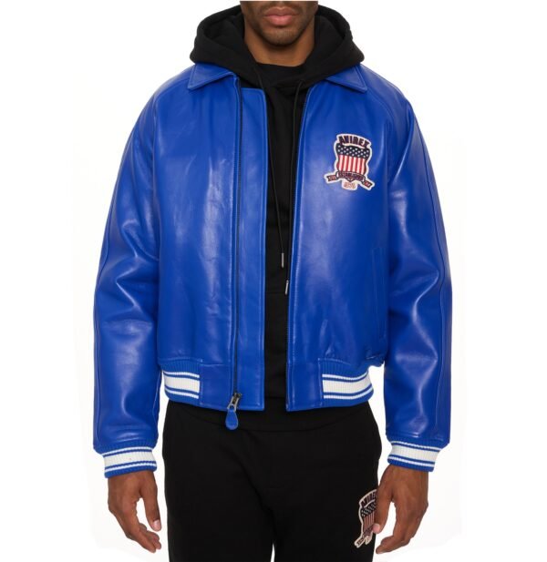 AVIREX ICON LEATHER JACKET IN COBALT