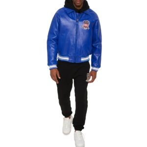 AVIREX ICON LEATHER JACKET IN COBALT