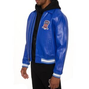 AVIREX ICON LEATHER JACKET IN COBALT