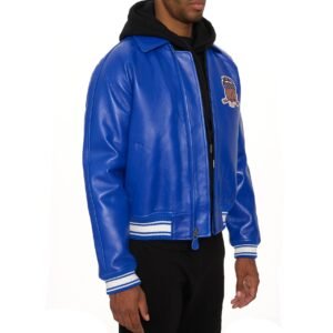 AVIREX ICON LEATHER JACKET IN COBALT