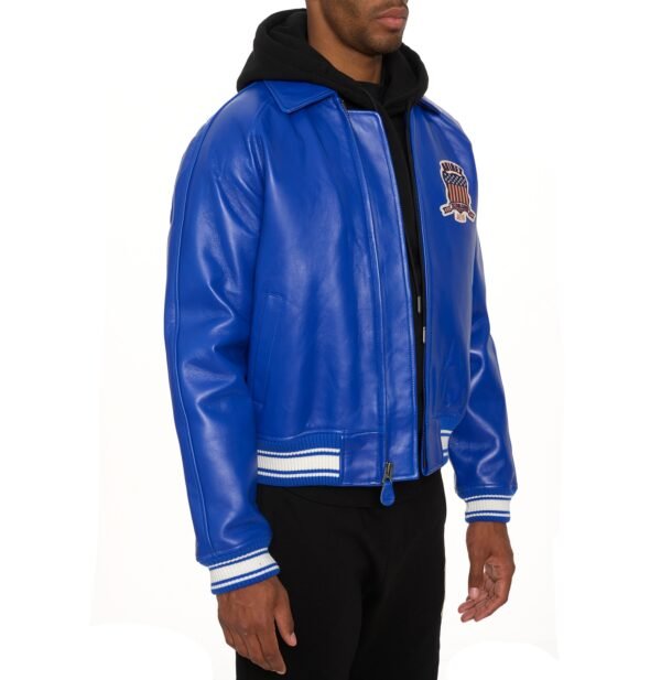 AVIREX ICON LEATHER JACKET IN COBALT