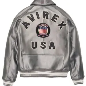 AVIREX LIMITED EDITION PEWTER METALLIC ICON JACKET IN METALLIC SILVER