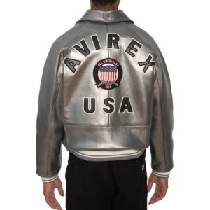 AVIREX LIMITED EDITION PEWTER METALLIC ICON JACKET IN METALLIC SILVER