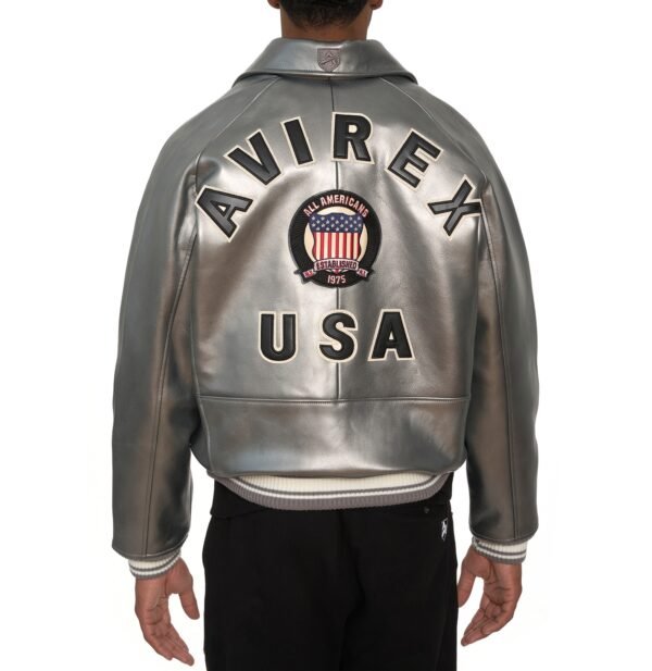 AVIREX LIMITED EDITION PEWTER METALLIC ICON JACKET IN METALLIC SILVER