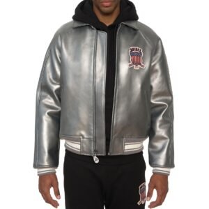 AVIREX LIMITED EDITION PEWTER METALLIC ICON JACKET IN METALLIC SILVER