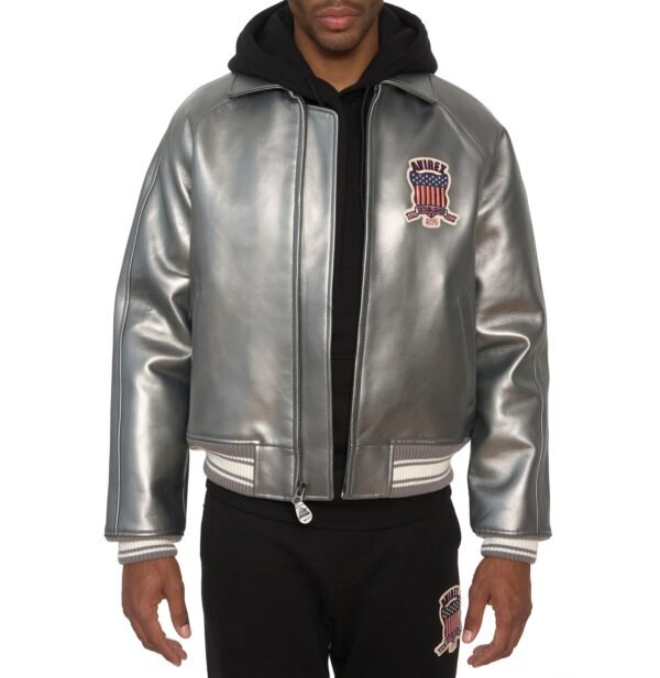 AVIREX LIMITED EDITION PEWTER METALLIC ICON JACKET IN METALLIC SILVER