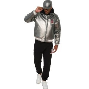 AVIREX LIMITED EDITION PEWTER METALLIC ICON JACKET IN METALLIC SILVER