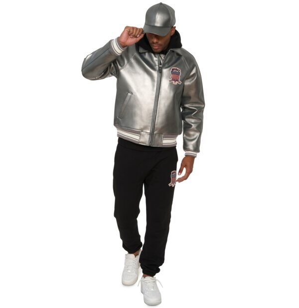 AVIREX LIMITED EDITION PEWTER METALLIC ICON JACKET IN METALLIC SILVER